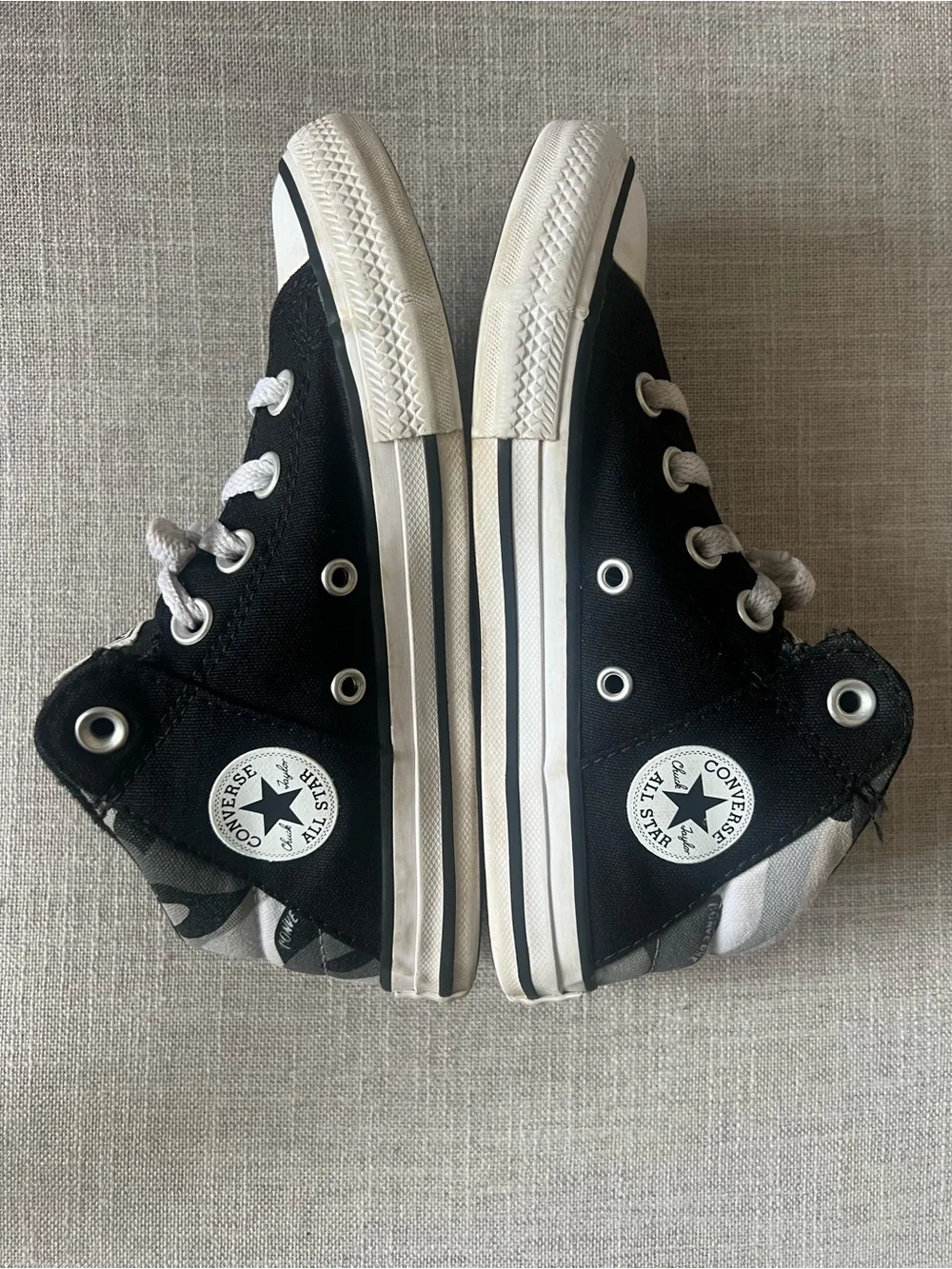 Converse Black/White Camo Sneakers, boys/kids 1, mid top streetwear school